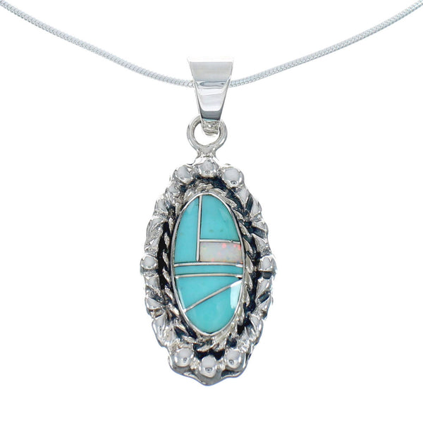 Southwest Turquoise Opal Inlay Sterling Silver Snake Chain Necklace Set JX129149